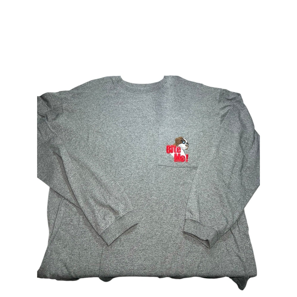 Men's Big Dogs Long Sleeve Shirt Medium Bite Me Big Dogs Shirt Gray‎ Long Sleeve